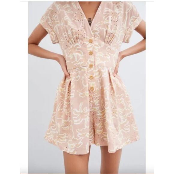 ZARA pink Eyelet Embroidered Babydoll Romper Size S - Picture 1 of 5